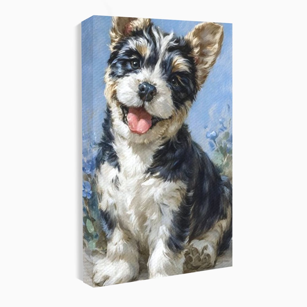 Tablou canvas cu tablou canvas cu catelus pufos, fara rama, pe sasiu de lemn